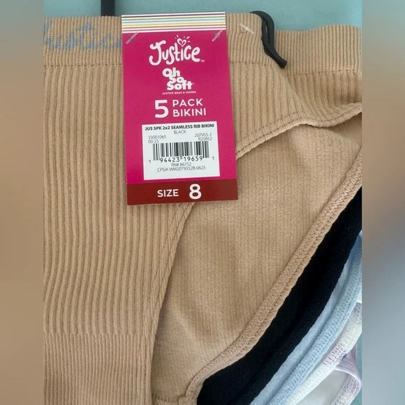 Justice Girls Seamless Bikini Underwear, 5-Pack - Picture 2 of 8